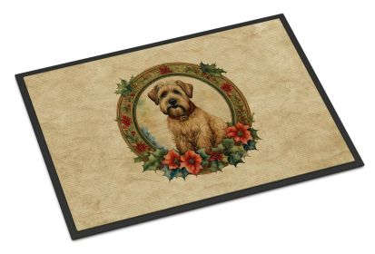 Wheaten Terrier Christmas Flowers Doormat Front Door Mat Indoor Outdoor Rugs for Entryway, Non Slip Washable Low Pile, 24H X 36W