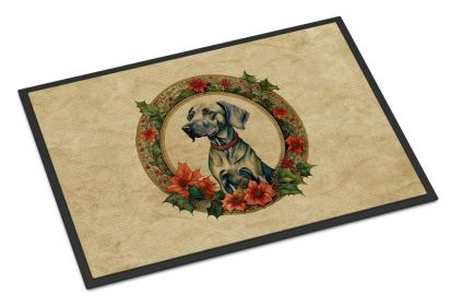 Weimaraner Christmas Flowers Doormat Front Door Mat Indoor Outdoor Rugs for Entryway, Non Slip Washable Low Pile, 24H X 36W