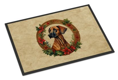 Rhodesian Ridgeback Christmas Flowers Doormat Front Door Mat Indoor Outdoor Rugs for Entryway, Non Slip Washable Low Pile, 24H X 36W