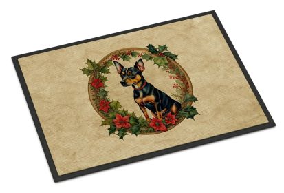 Miniature Pinscher Christmas Flowers Doormat Front Door Mat Indoor Outdoor Rugs for Entryway, Non Slip Washable Low Pile, 24H X 36W