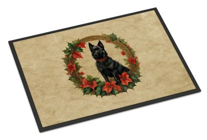 Schipperke Christmas Flowers Doormat Front Door Mat Indoor Outdoor Rugs for Entryway, Non Slip Washable Low Pile, 24H X 36W