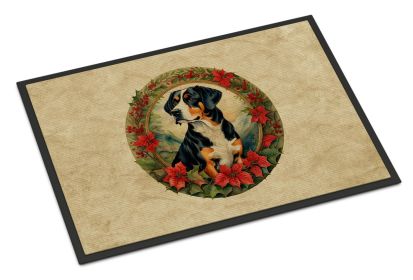 Entlebucher Mountain Dog Christmas Flowers Doormat Front Door Mat Indoor Outdoor Rugs for Entryway, Non Slip Washable Low Pile, 24H X 36W