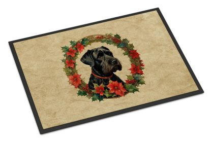 Giant Schnauzer Christmas Flowers Doormat Front Door Mat Indoor Outdoor Rugs for Entryway, Non Slip Washable Low Pile, 24H X 36W