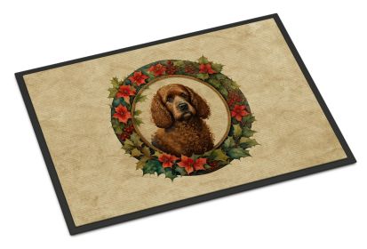 Irish Water Spaniel Christmas Flowers Doormat Front Door Mat Indoor Outdoor Rugs for Entryway, Non Slip Washable Low Pile, 24H X 36W