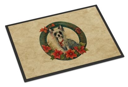 Chinese Crested Christmas Flowers Doormat Front Door Mat Indoor Outdoor Rugs for Entryway, Non Slip Washable Low Pile, 24H X 36W