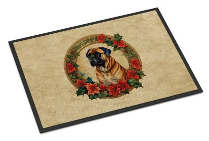 Bullmastiff Christmas Flowers Doormat Front Door Mat Indoor Outdoor Rugs for Entryway, Non Slip Washable Low Pile, 24H X 36W