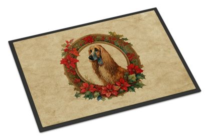 Afghan Hound Christmas Flowers Doormat Front Door Mat Indoor Outdoor Rugs for Entryway, Non Slip Washable Low Pile, 24H X 36W