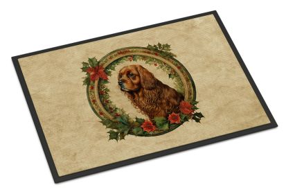 Sussex Spaniel Christmas Flowers Doormat Front Door Mat Indoor Outdoor Rugs for Entryway, Non Slip Washable Low Pile, 24H X 36W