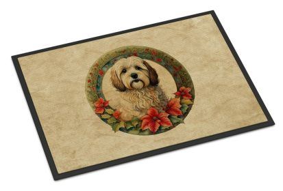 Havanese Christmas Flowers Doormat Front Door Mat Indoor Outdoor Rugs for Entryway, Non Slip Washable Low Pile, 24H X 36W