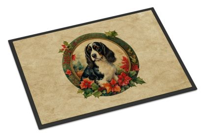 English Springer Spaniel Christmas Flowers Doormat Front Door Mat Indoor Outdoor Rugs for Entryway, Non Slip Washable Low Pile, 24H X 36W