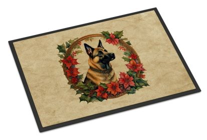 Belgian Malinois Christmas Flowers Doormat Front Door Mat Indoor Outdoor Rugs for Entryway, Non Slip Washable Low Pile, 24H X 36W