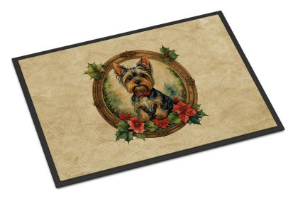 Yorkie Christmas Flowers Doormat Front Door Mat Indoor Outdoor Rugs for Entryway, Non Slip Washable Low Pile, 24H X 36W