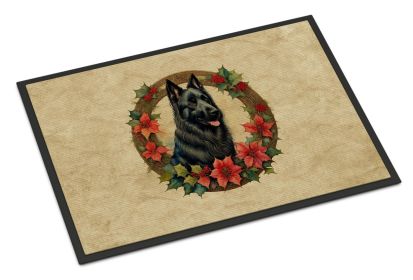 Belgian Sheepdog Christmas Flowers Doormat Front Door Mat Indoor Outdoor Rugs for Entryway, Non Slip Washable Low Pile, 24H X 36W