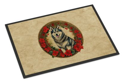 Alaskan Malamute Christmas Flowers Doormat Front Door Mat Indoor Outdoor Rugs for Entryway, Non Slip Washable Low Pile, 24H X 36W