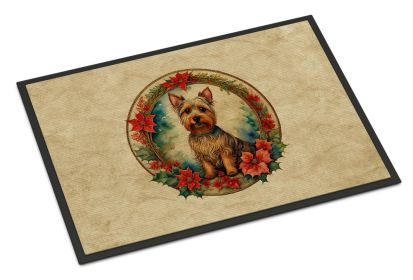 Australian Terrier Christmas Flowers Doormat Front Door Mat Indoor Outdoor Rugs for Entryway, Non Slip Washable Low Pile, 24H X 36W