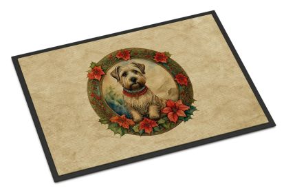 Glen of Imaal Terrier Christmas Flowers Doormat Front Door Mat Indoor Outdoor Rugs for Entryway, Non Slip Washable Low Pile, 24H X 36W