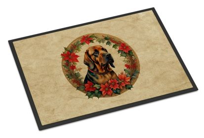 Bloodhound Christmas Flowers Doormat Front Door Mat Indoor Outdoor Rugs for Entryway, Non Slip Washable Low Pile, 24H X 36W