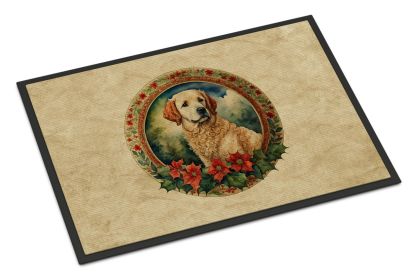 Kuvasz Christmas Flowers Doormat Front Door Mat Indoor Outdoor Rugs for Entryway, Non Slip Washable Low Pile, 24H X 36W