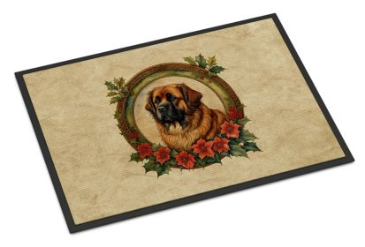 Leonberger Christmas Flowers Doormat Front Door Mat Indoor Outdoor Rugs for Entryway, Non Slip Washable Low Pile, 24H X 36W