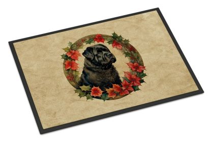 Bouvier des Flandres Christmas Flowers Doormat Front Door Mat Indoor Outdoor Rugs for Entryway, Non Slip Washable Low Pile, 24H X 36W