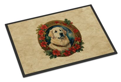 Great Pyrenees Christmas Flowers Doormat Front Door Mat Indoor Outdoor Rugs for Entryway, Non Slip Washable Low Pile, 24H X 36W