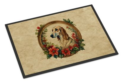 Saluki Christmas Flowers Doormat Front Door Mat Indoor Outdoor Rugs for Entryway, Non Slip Washable Low Pile, 24H X 36W