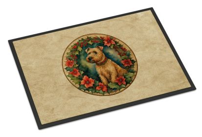 Lakeland Terrier Christmas Flowers Doormat Front Door Mat Indoor Outdoor Rugs for Entryway, Non Slip Washable Low Pile, 24H X 36W