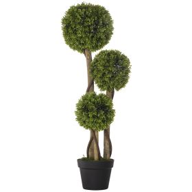 Artificial Plant for Home Decor Indoor & Outdoor Fake Plants Artificial Tree in Pot, 3 Ball Boxwood Topiary Tree for Home Office, Living Room Decor