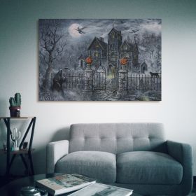 Drop-Shipping Framed Canvas Wall Art Decor Painting For Halloween, Haunted Ghost Hause Painting For Halloween Gift