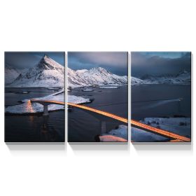 3 Panels Framed Bridge Above Ice Sea Canvas Wall Art Decor,3 Pieces Mordern Canvas Decoration Painting for Office,Dining room,Living room