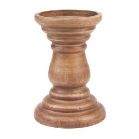 Stonebriar Natural Turned Wood Pillar Candle Holder, Brown, 6"