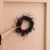 Halloween wilted wreath Faux flowers black decorative wreath door hanging holiday decoration rattan circle wall hanging