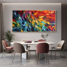 Handmade Oil Painting Original Colorful Feathers Oil Painting On Canvas Large Wall Art Abstract Colorful Painting Custom Painting Living room Home Wal (Style: 01, size: 60x120cm)