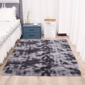 1pc, Tie-Dyed Plush Shag Furry Area Rug for Bedroom, Living Room, Nursery, and Kids Room - Ultra Soft and Fluffy, Washable, Non-Shedding (Color: Tie-dye Dark Gray, size: 62.99*78.74inch)