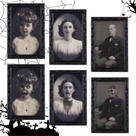 Halloween Decoration 3D Changing Face Moving Picture Frame Portrait Horror For Horror Party Decors Home Decorations (Color: Ghost Painting 3pcs B)