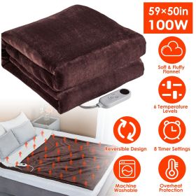 Electric Heated Flannel Throw Heated Blanket with 6 Heat Settings 1-8 Hours Auto off Washable for Home Office Usage 59x50in (Color: Coffee)