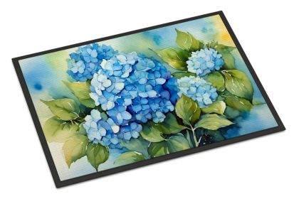 Hydrangeas in Watercolor Doormat Front Door Mat Indoor Outdoor Rugs for Entryway, Non Slip Washable Low Pile, 24H X 36W (Default: Default)