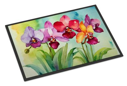 Orchids in Watercolor Doormat Front Door Mat Indoor Outdoor Rugs for Entryway, Non Slip Washable Low Pile, 24H X 36W (Default: Default)