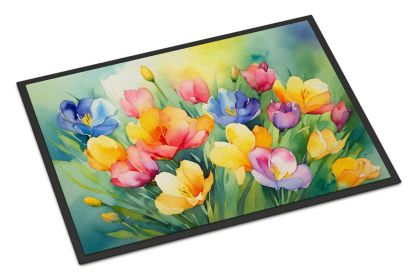 Freesias in Watercolor Doormat Front Door Mat Indoor Outdoor Rugs for Entryway, Non Slip Washable Low Pile, 24H X 36W (Default: Default)