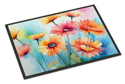 Gerbera Daisies in Watercolor Doormat Front Door Mat Indoor Outdoor Rugs for Entryway, Non Slip Washable Low Pile, 24H X 36W (Default: Default)