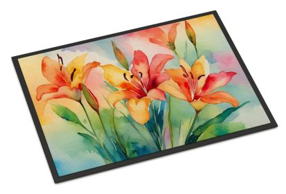 Lilies in Watercolor Doormat Front Door Mat Indoor Outdoor Rugs for Entryway, Non Slip Washable Low Pile, 24H X 36W (Default: Default)