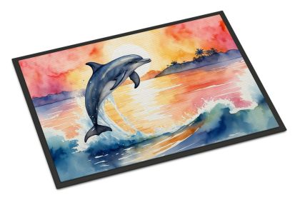 Dolphin Leaping at Sunrise Doormat Front Door Mat Indoor Outdoor Rugs for Entryway, Non Slip Washable Low Pile, 24H X 36W (Default: Default)