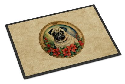 Pug Christmas Flowers Doormat Front Door Mat Indoor Outdoor Rugs for Entryway, Non Slip Washable Low Pile, 24H X 36W (Default: Default)