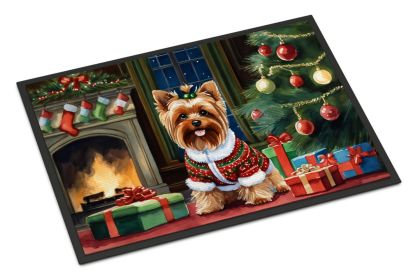 Yorkshire Terrier Cozy Christmas Doormat Front Door Mat Indoor Outdoor Rugs for Entryway, Non Slip Washable Low Pile, 24H X 36W (Default: Default)