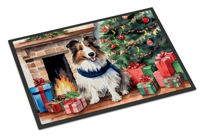 Sheltie Cozy Christmas Doormat Front Door Mat Indoor Outdoor Rugs for Entryway, Non Slip Washable Low Pile, 24H X 36W (Default: Default)