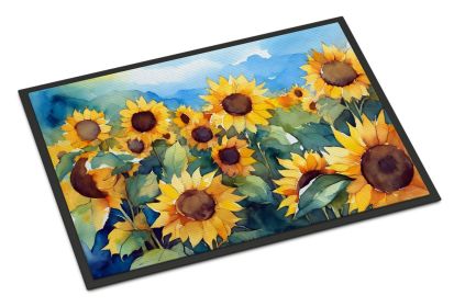 Sunflowers in Watercolor Doormat Front Door Mat Indoor Outdoor Rugs for Entryway, Non Slip Washable Low Pile, 24H X 36W (Default: Default)