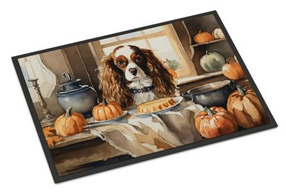 Cavalier Spaniel Fall Kitchen Pumpkins Doormat Front Door Mat Indoor Outdoor Rugs for Entryway, Non Slip Washable Low Pile, 24H X 36W (Default: Default)