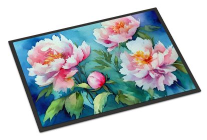 Peonies in Watercolor Doormat Front Door Mat Indoor Outdoor Rugs for Entryway, Non Slip Washable Low Pile, 24H X 36W (Default: Default)