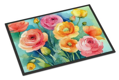 Ranunculus in Watercolor Doormat Front Door Mat Indoor Outdoor Rugs for Entryway, Non Slip Washable Low Pile, 24H X 36W (Default: Default)