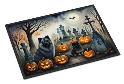 Keeshond Spooky Halloween Doormat Front Door Mat Indoor Outdoor Rugs for Entryway, Non Slip Washable Low Pile, 24H X 36W (Default: Default)